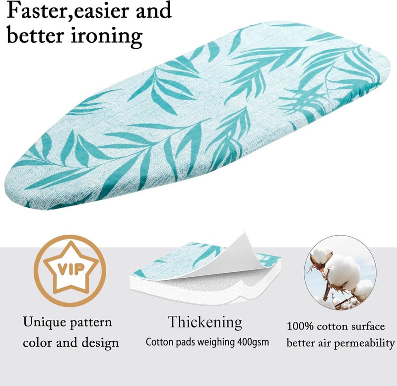 MZXcuin Small Ironing Board Cover Scorch Resistant, Cotton Iron Cover with Padding Heat Reflective Heavy Duty Pad … (Green Leaves, 12.5"x32") - Image 2